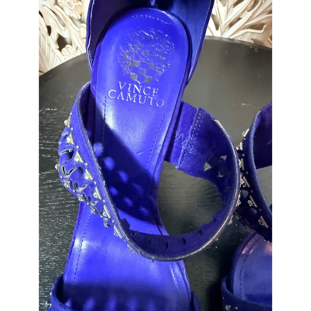 Vince Camuto Royal Blue Studded Caged Suede Stiletto Heels Womens 10M Open Toe - Picture 7 of 9